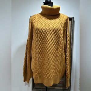 Cable Knit Turtleneck Sweater - Mustard